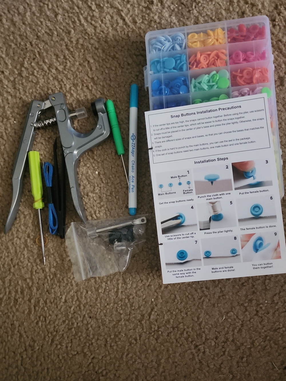 Snap Button Kit with Pliers - Multicolor Craft Buttons